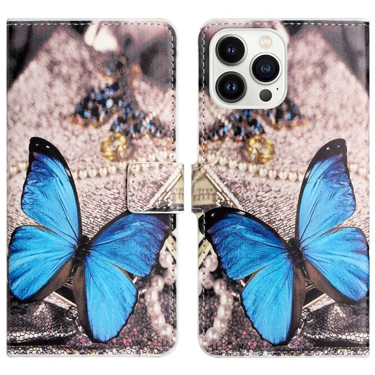 For iPhone 16 Pro Case Pattern Print PU Leather Wallet Flip Phone Cover