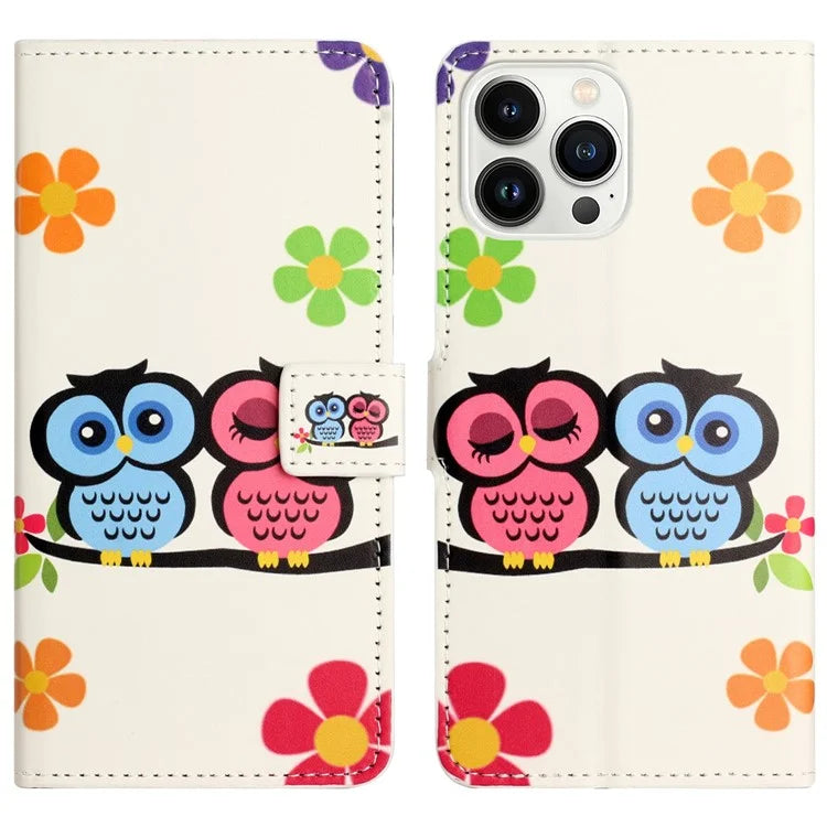 For iPhone 16 Pro Case Pattern Print PU Leather Wallet Flip Phone Cover