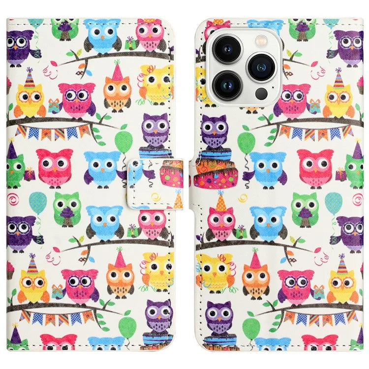 For iPhone 16 Pro Case Pattern Print PU Leather Wallet Flip Phone Cover