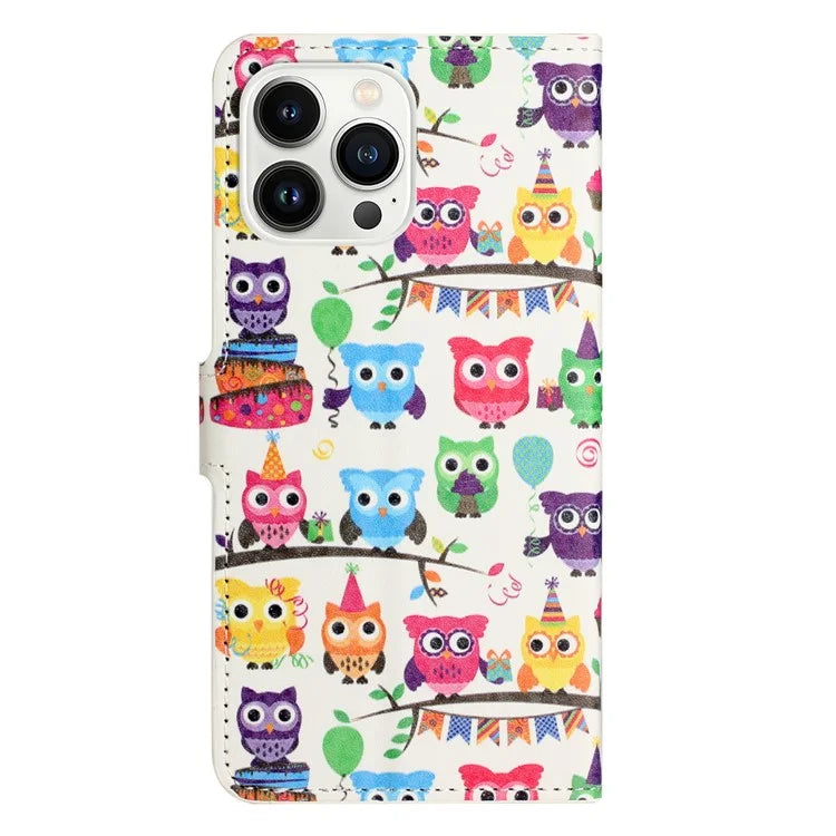 For iPhone 16 Pro Case Pattern Print PU Leather Wallet Flip Phone Cover