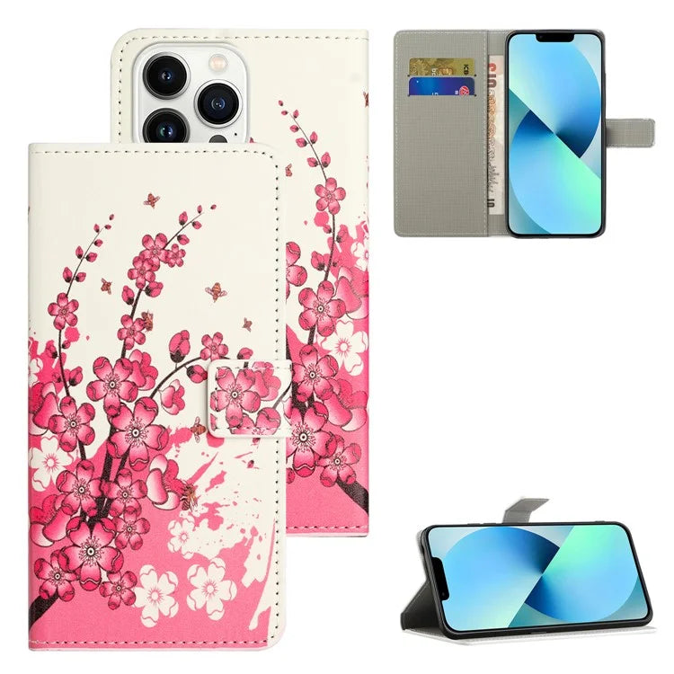 For iPhone 16 Pro Case Pattern Print PU Leather Wallet Flip Phone Cover
