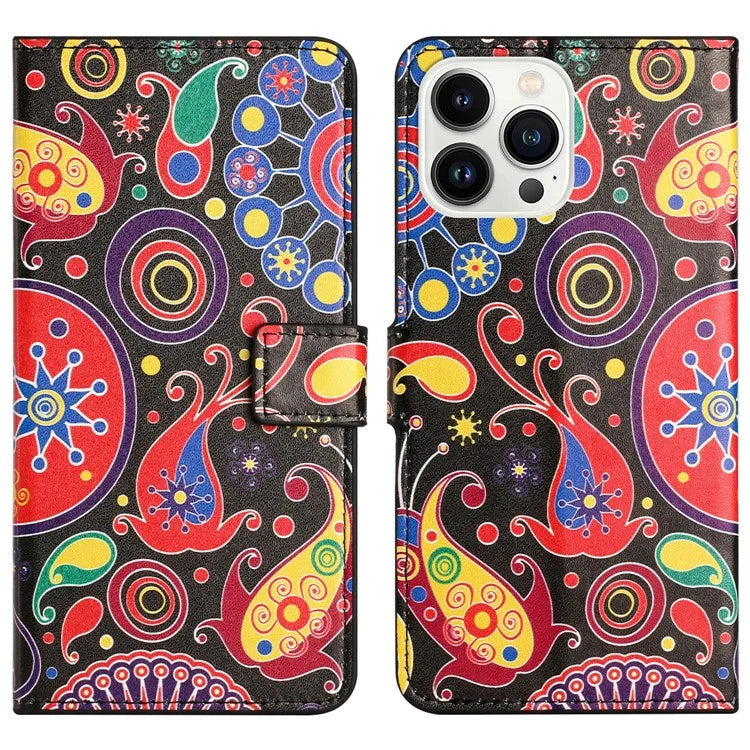 For iPhone 16 Pro Case Pattern Print PU Leather Wallet Flip Phone Cover