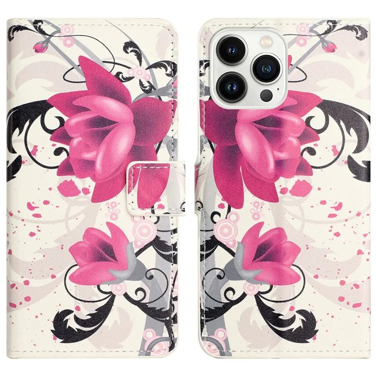 For iPhone 16 Pro Case Pattern Print PU Leather Wallet Flip Phone Cover
