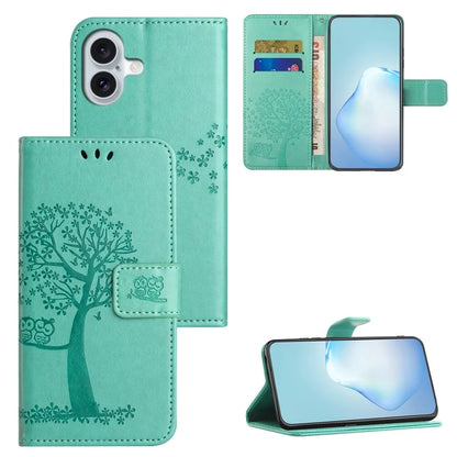 For iPhone 16 Case Wallet PU Leather Protective Phone Cover Owl Tree Pattern