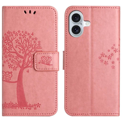 For iPhone 16 Case Wallet PU Leather Protective Phone Cover Owl Tree Pattern