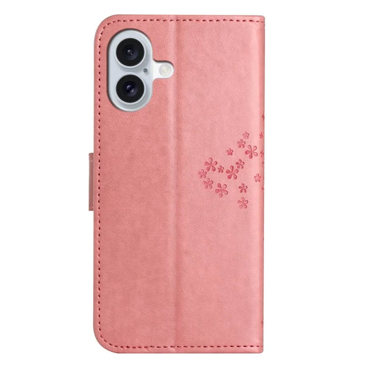 For iPhone 16 Case Wallet PU Leather Protective Phone Cover Owl Tree Pattern