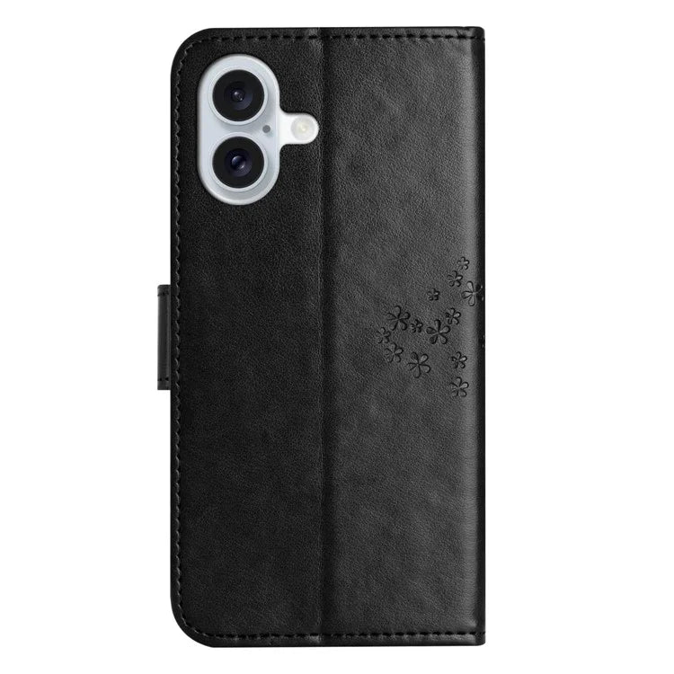 For iPhone 16 Case Wallet PU Leather Protective Phone Cover Owl Tree Pattern