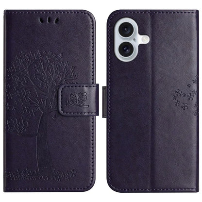 For iPhone 16 Case Wallet PU Leather Protective Phone Cover Owl Tree Pattern