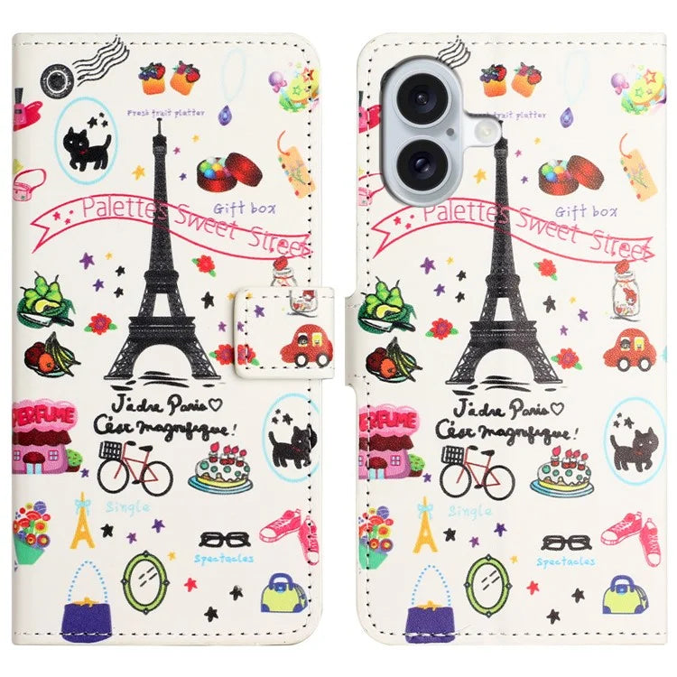 For iPhone 16 Case Pattern Print Leather Phone Cover with Wallet Stand