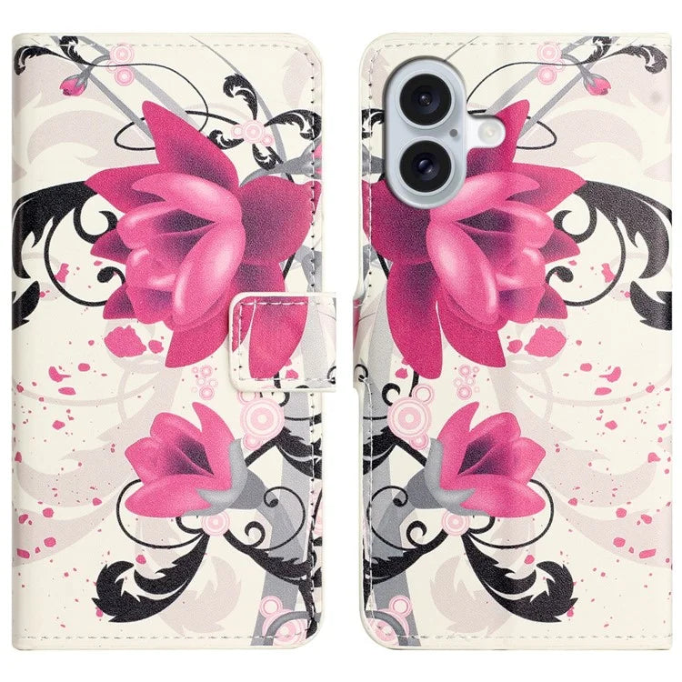 For iPhone 16 Case Pattern Print Leather Phone Cover with Wallet Stand