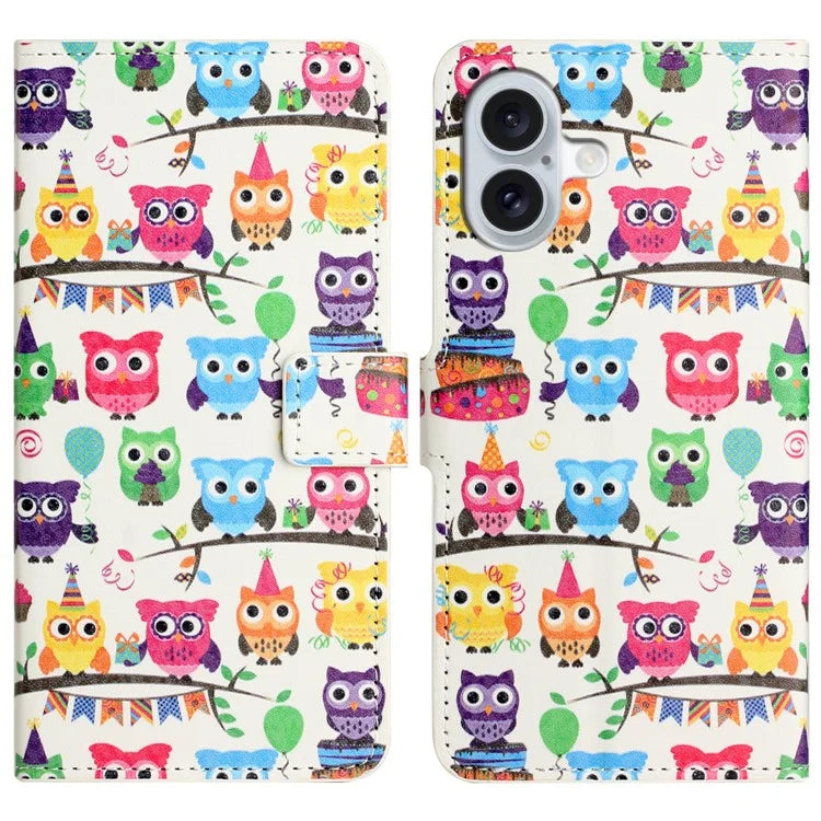 For iPhone 16 Case Pattern Print Leather Phone Cover with Wallet Stand