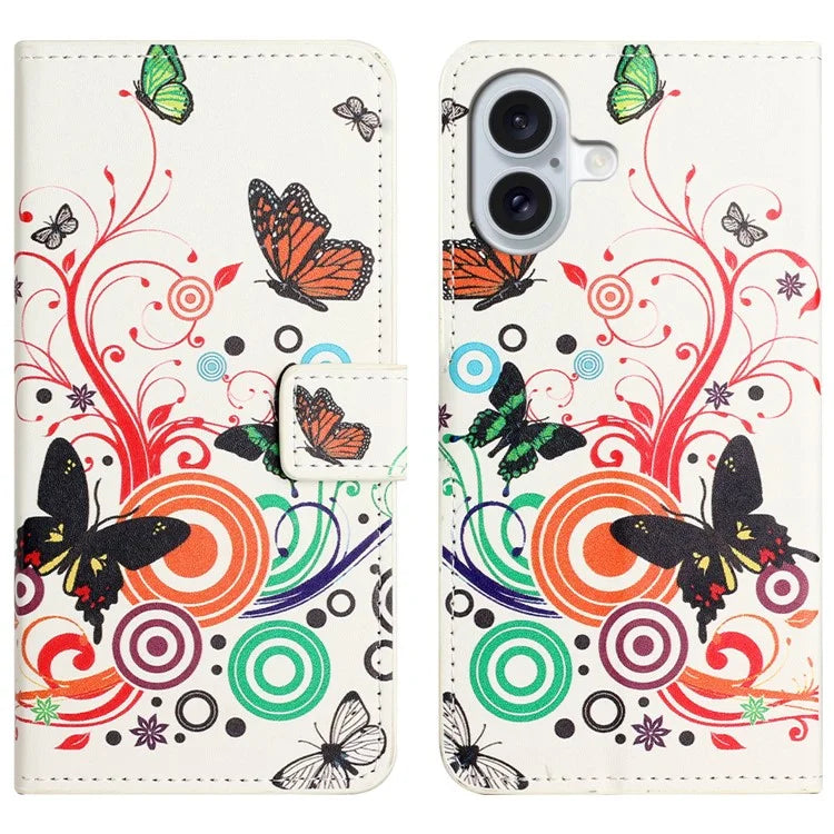 For iPhone 16 Case Pattern Print Leather Phone Cover with Wallet Stand