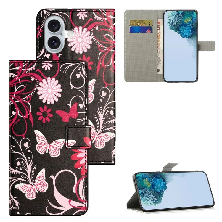 For iPhone 16 Case Pattern Print Leather Phone Cover with Wallet Stand