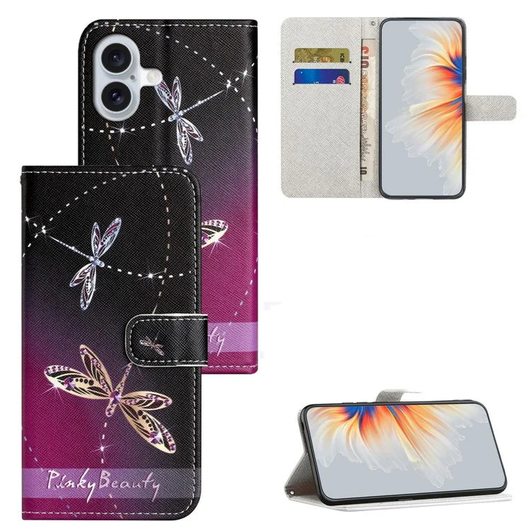 For iPhone 16 Case Pattern Print PU Leather Wallet Phone Cover Cross Texture