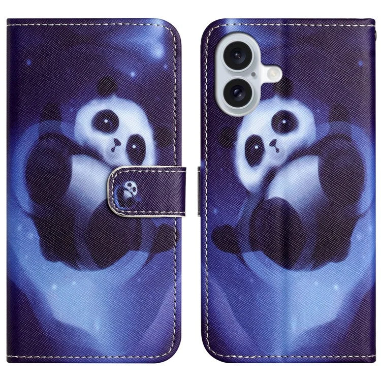 For iPhone 16 Case Pattern Print PU Leather Wallet Phone Cover Cross Texture