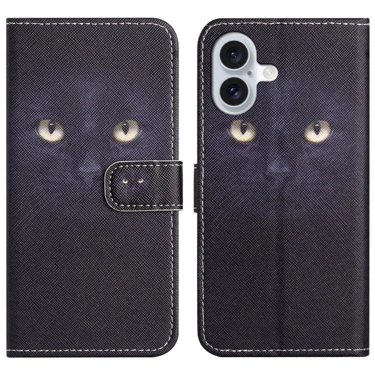 For iPhone 16 Case Pattern Print PU Leather Wallet Phone Cover Cross Texture