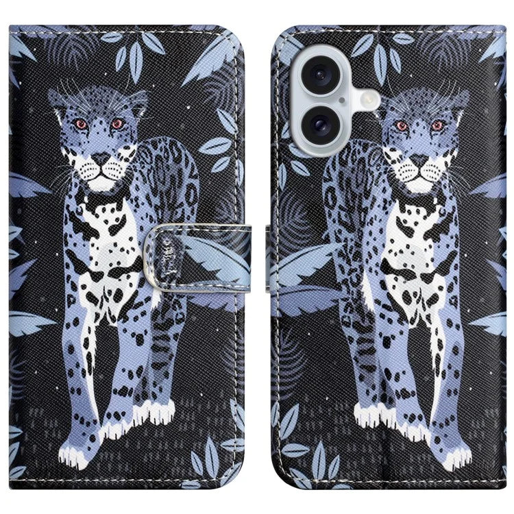 For iPhone 16 Case Pattern Print PU Leather Wallet Phone Cover Cross Texture