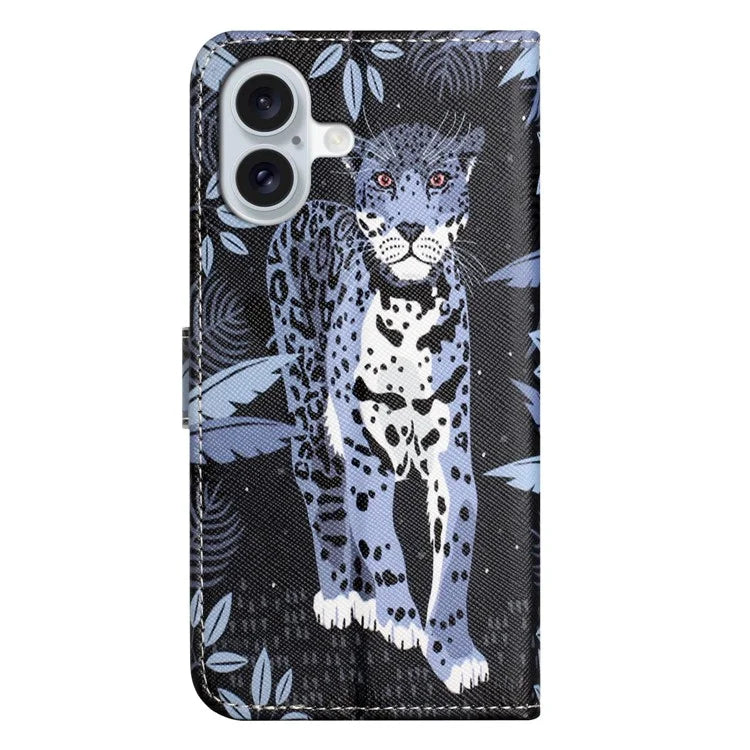 For iPhone 16 Case Pattern Print PU Leather Wallet Phone Cover Cross Texture