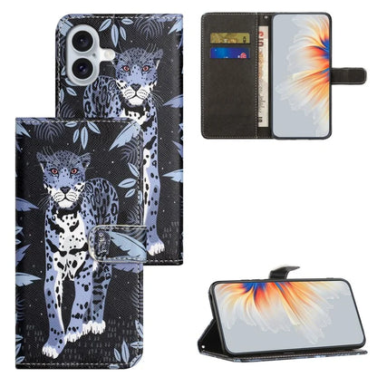 For iPhone 16 Case Pattern Print PU Leather Wallet Phone Cover Cross Texture