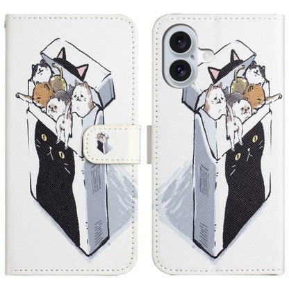 For iPhone 16 Case Pattern Print PU Leather Wallet Phone Cover Cross Texture