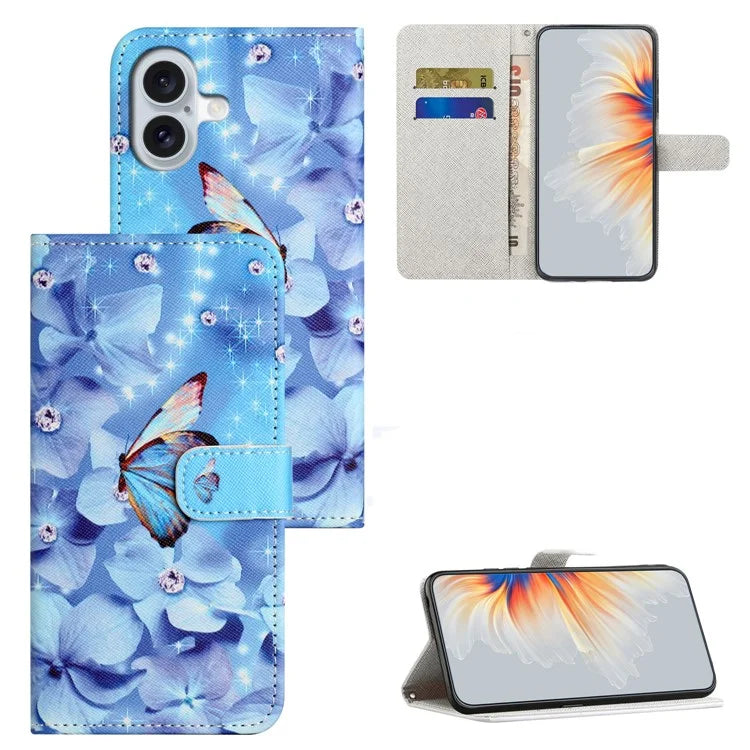 For iPhone 16 Case Pattern Print PU Leather Wallet Phone Cover Cross Texture