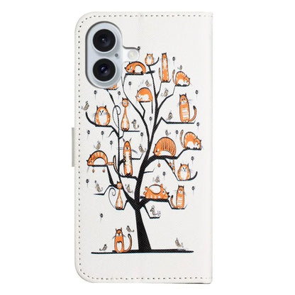 For iPhone 16 Case Pattern Print PU Leather Wallet Phone Cover Cross Texture