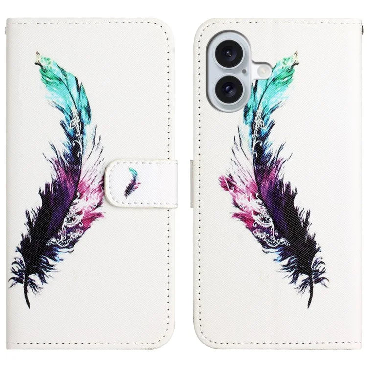 For iPhone 16 Case Pattern Print PU Leather Wallet Phone Cover Cross Texture