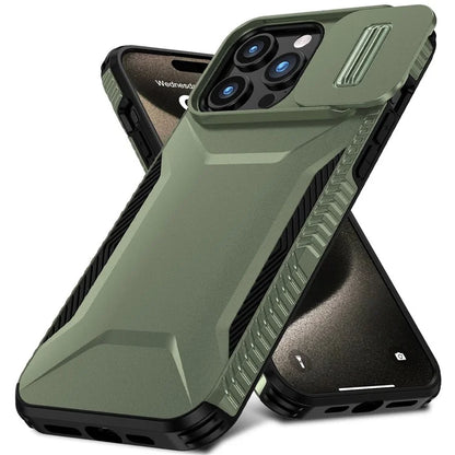 For iPhone 15 Pro Max Case Shockproof PC+TPU Phone Shell with Sliding Camera Cover