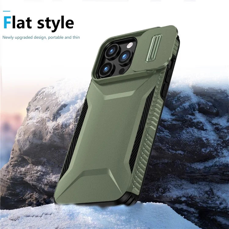 For iPhone 15 Pro Max Case Shockproof PC+TPU Phone Shell with Sliding Camera Cover