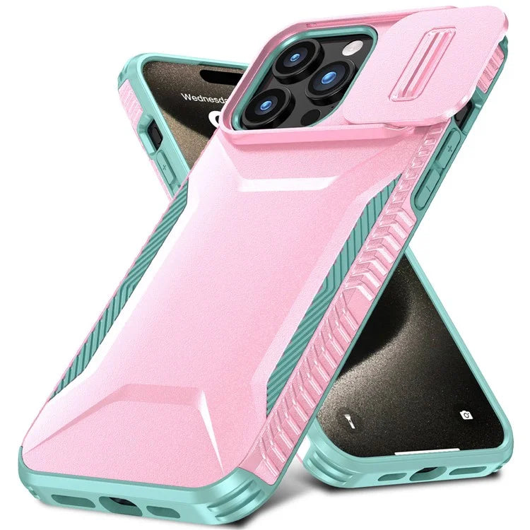 For iPhone 15 Pro Max Case Shockproof PC+TPU Phone Shell with Sliding Camera Cover
