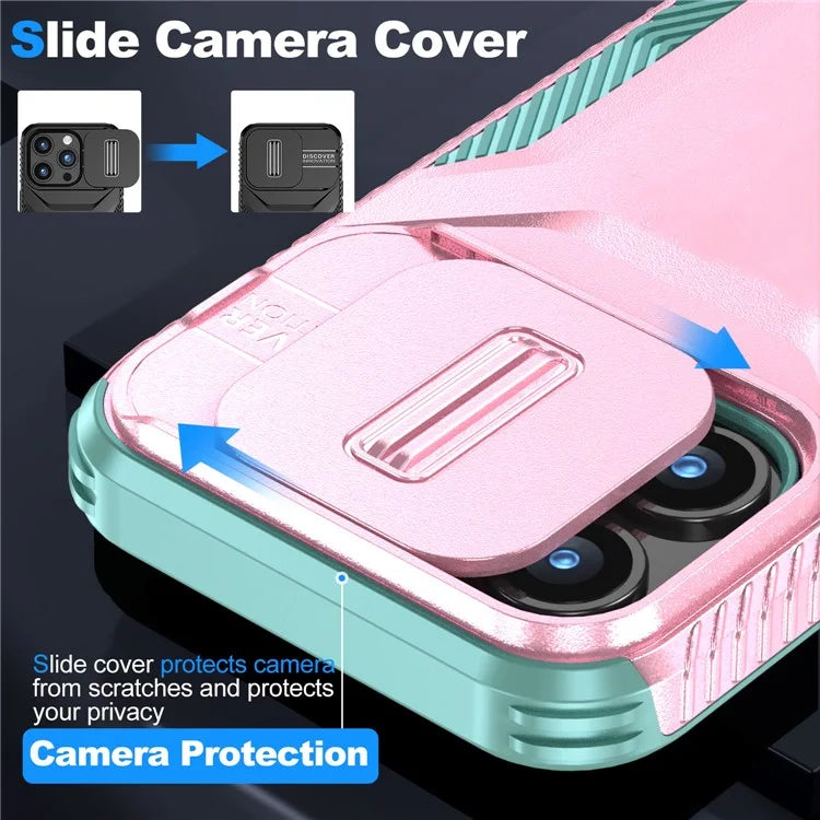 For iPhone 15 Pro Max Case Shockproof PC+TPU Phone Shell with Sliding Camera Cover