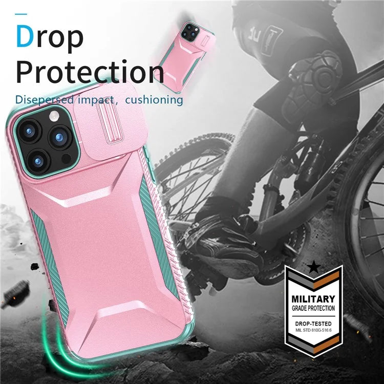 For iPhone 15 Pro Max Case Shockproof PC+TPU Phone Shell with Sliding Camera Cover