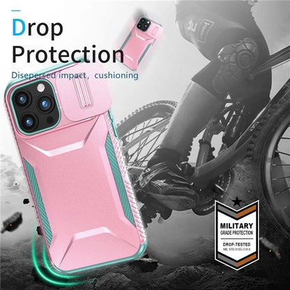 For iPhone 15 Pro Max Case Shockproof PC+TPU Phone Shell with Sliding Camera Cover