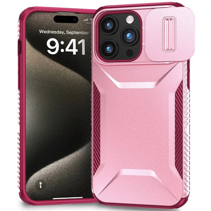 For iPhone 15 Pro Max Case Shockproof PC+TPU Phone Shell with Sliding Camera Cover