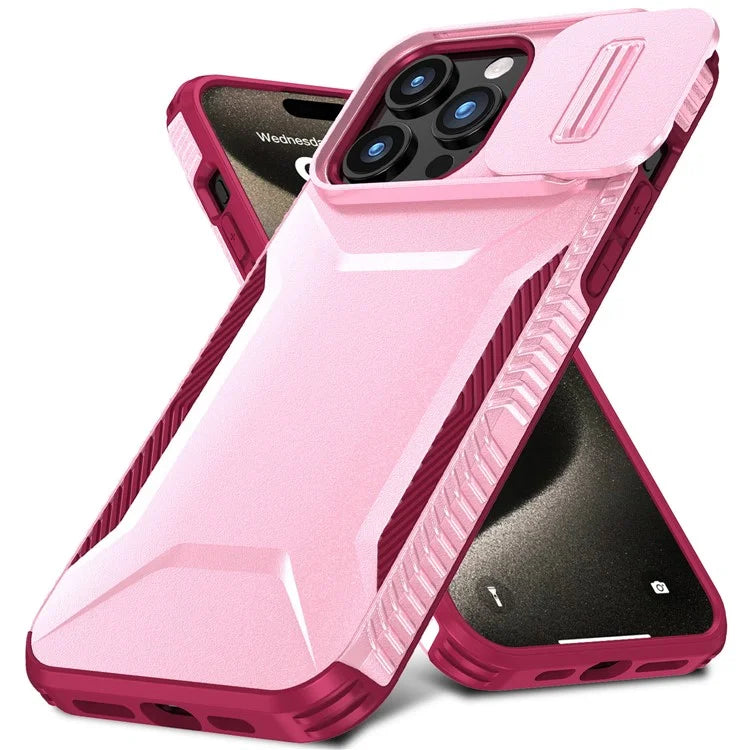 For iPhone 15 Pro Max Case Shockproof PC+TPU Phone Shell with Sliding Camera Cover