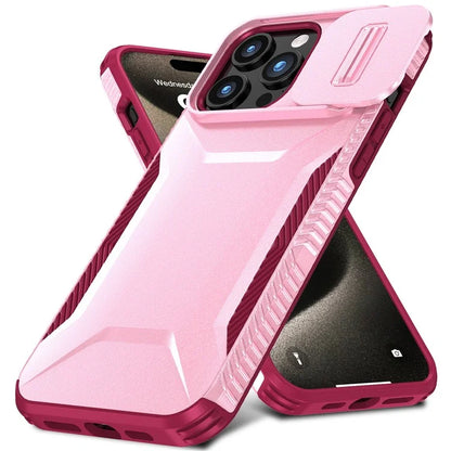 For iPhone 15 Pro Max Case Shockproof PC+TPU Phone Shell with Sliding Camera Cover