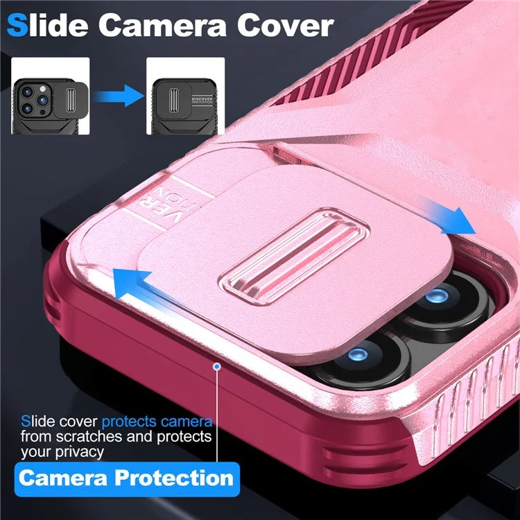 For iPhone 15 Pro Max Case Shockproof PC+TPU Phone Shell with Sliding Camera Cover