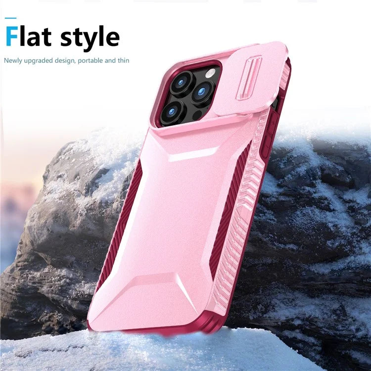 For iPhone 15 Pro Max Case Shockproof PC+TPU Phone Shell with Sliding Camera Cover
