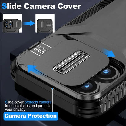 For iPhone 15 Pro Max Case Shockproof PC+TPU Phone Shell with Sliding Camera Cover