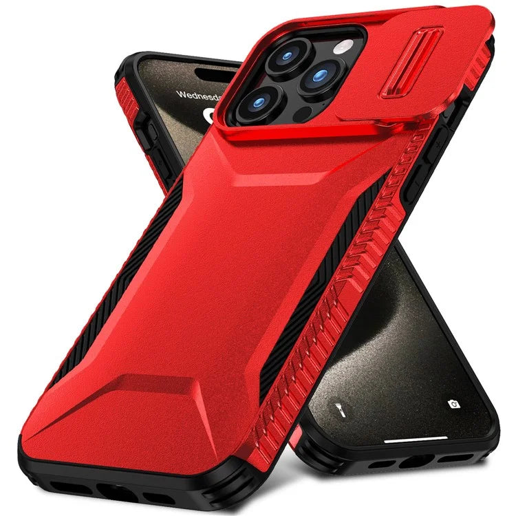 For iPhone 15 Pro Max Case Shockproof PC+TPU Phone Shell with Sliding Camera Cover