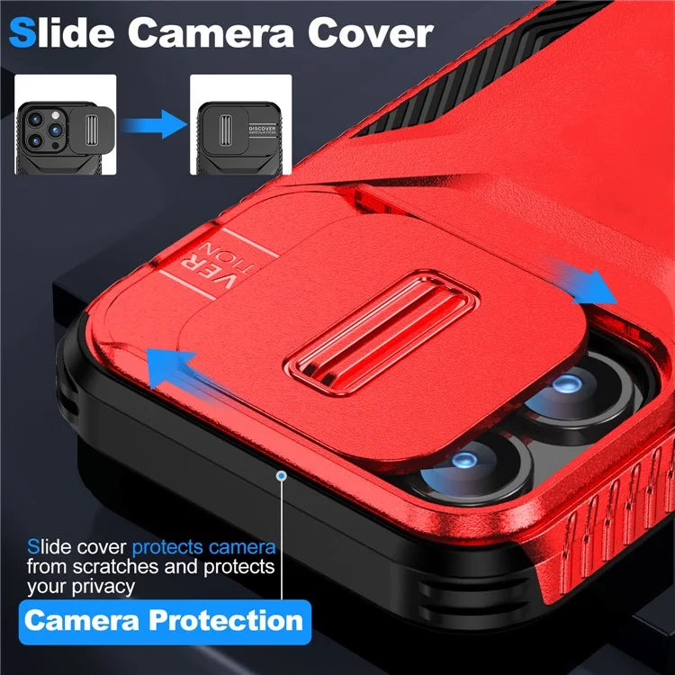 For iPhone 15 Pro Max Case Shockproof PC+TPU Phone Shell with Sliding Camera Cover