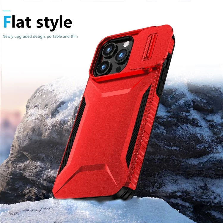 For iPhone 15 Pro Max Case Shockproof PC+TPU Phone Shell with Sliding Camera Cover