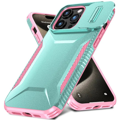 For iPhone 15 Pro Max Case Shockproof PC+TPU Phone Shell with Sliding Camera Cover