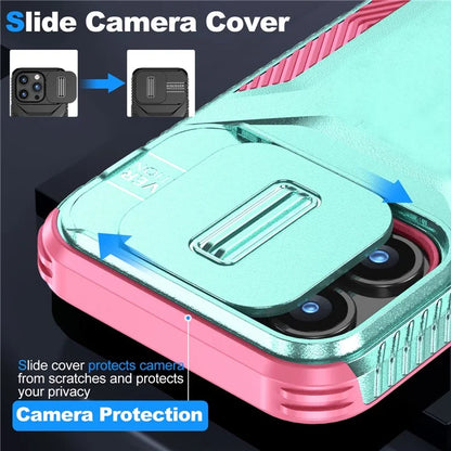 For iPhone 15 Pro Max Case Shockproof PC+TPU Phone Shell with Sliding Camera Cover