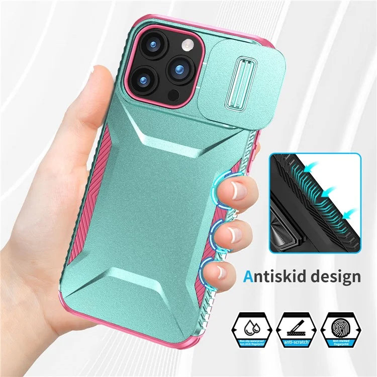 For iPhone 15 Pro Max Case Shockproof PC+TPU Phone Shell with Sliding Camera Cover