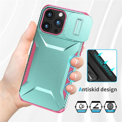 For iPhone 15 Pro Max Case Shockproof PC+TPU Phone Shell with Sliding Camera Cover