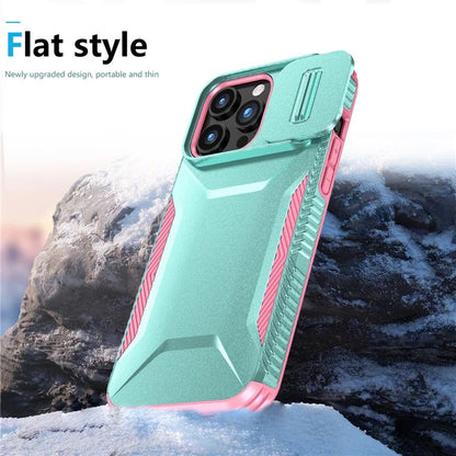 For iPhone 15 Pro Max Case Shockproof PC+TPU Phone Shell with Sliding Camera Cover