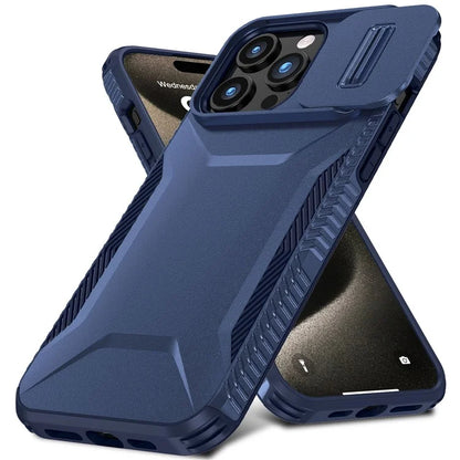 For iPhone 15 Pro Max Case Shockproof PC+TPU Phone Shell with Sliding Camera Cover