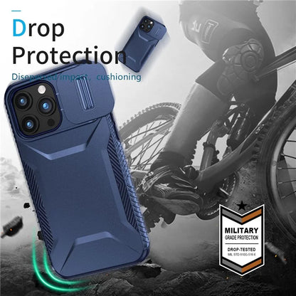 For iPhone 15 Pro Max Case Shockproof PC+TPU Phone Shell with Sliding Camera Cover