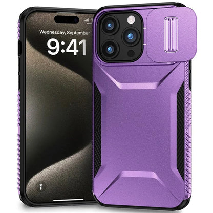 For iPhone 15 Pro Max Case Shockproof PC+TPU Phone Shell with Sliding Camera Cover